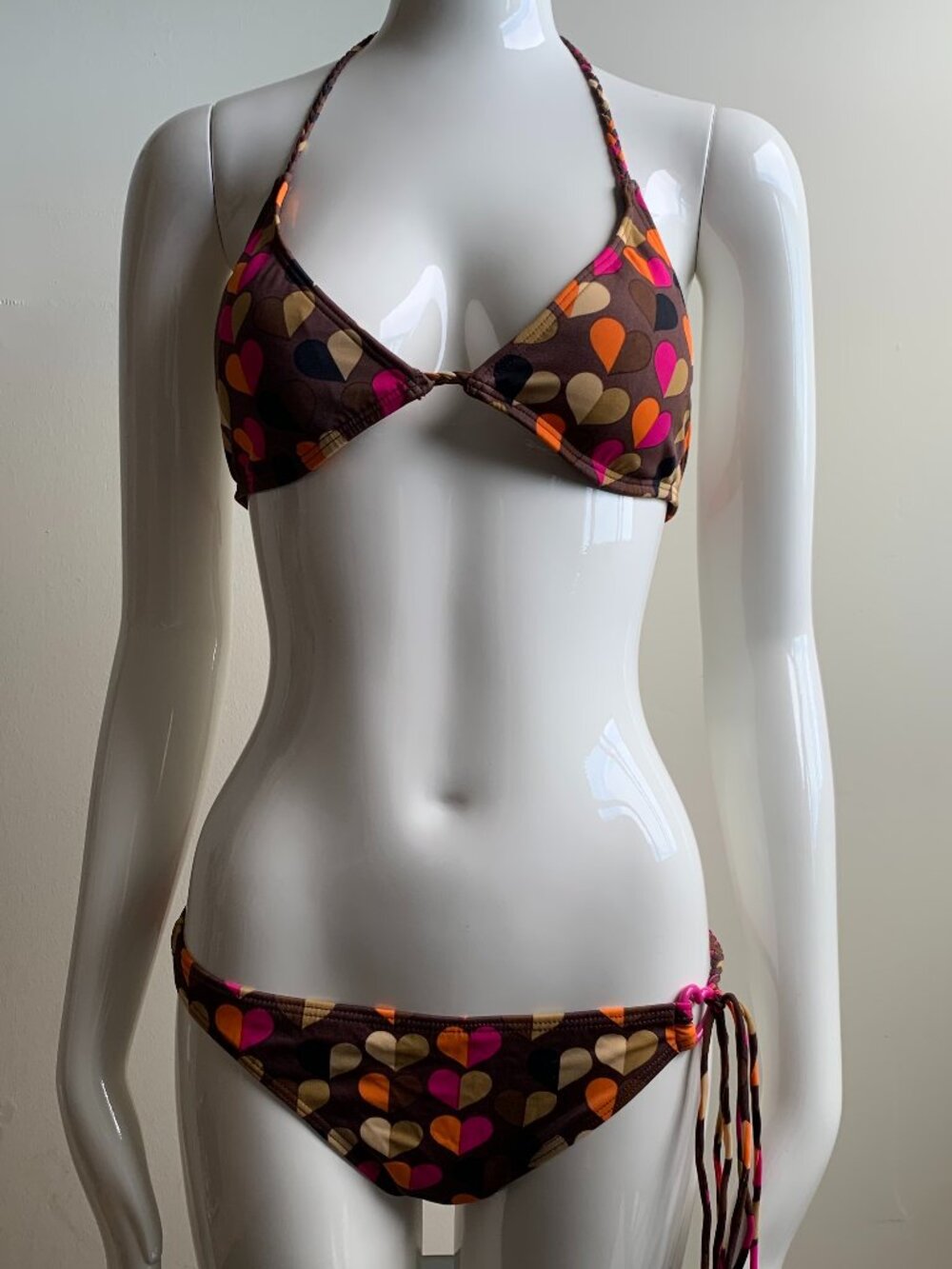 Billabong surf brown & orange heart braided halter bikini